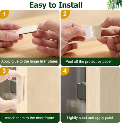12 Pcs 1" x 2-1/4" Door Edge Hole Filler Plates with Double Sided Tapes, Wooden Door Hole Cover & Filler Plates for Kitchen Cabinets Ideal for Cabinet Door Hinges Repair