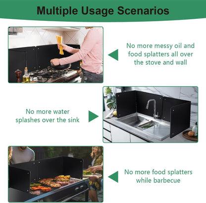 Silver Large 2 Pieces 2 Sided Stainless steel Splatter Guard for Frying Stove Top,Oil Splash Guard Cooking for Stove,Non Stick Foldable Splatter Screen