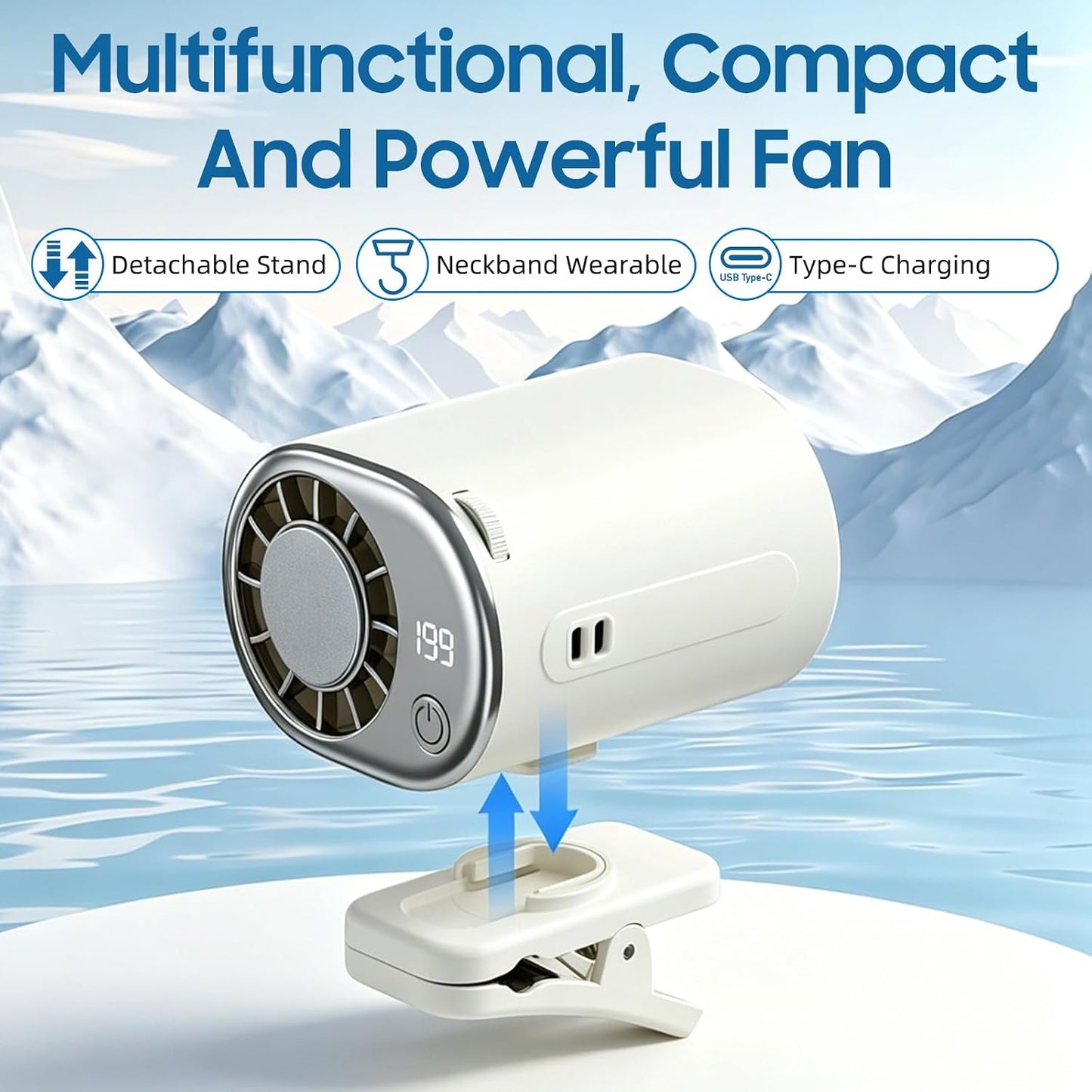 Car Clip on Air Conditioner Fan with Display,Portable Mini Cooling System for Auto Vehicle,Hands-Free Clip on Air Conditioner Fan,360° Rotation Portable Mini Fan with 199 Speeds Cars,Work,Out-Purple