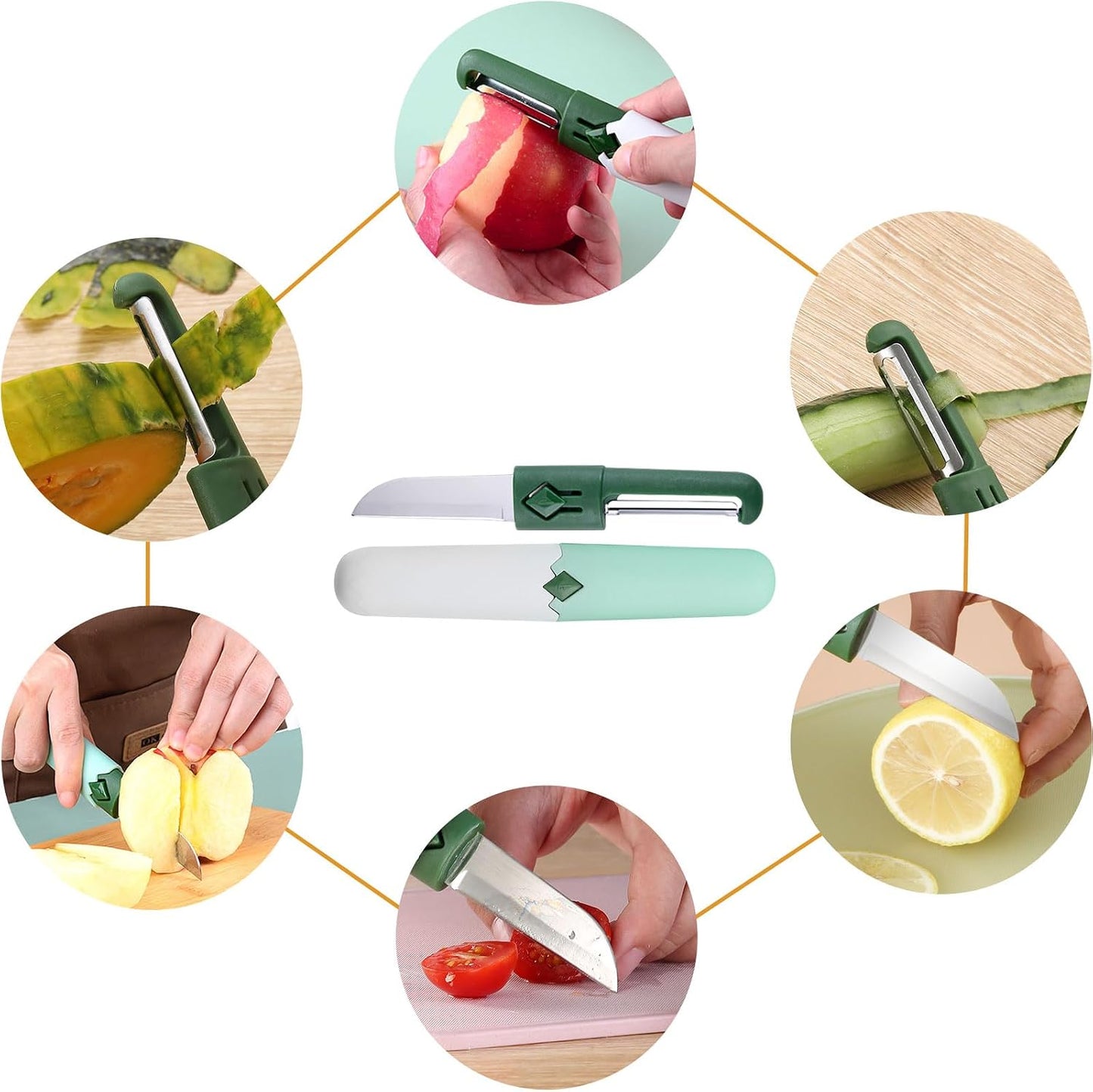 2 in 1 Paring Peeler Knife Multifunctional Stainless Steel Peeler,Creative Fruit and Vegetable Dual-Use Peeler Knife, Outdoor Portable Safety Cover Peeling Fruit Peeler, Kitchen gadgets (pink)