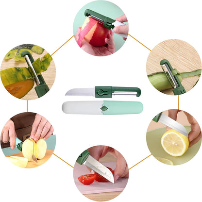 2 in 1 Paring Peeler Knife Multifunctional Stainless Steel Peeler,Creative Fruit and Vegetable Dual-Use Peeler Knife, Outdoor Portable Safety Cover Peeling Fruit Peeler, Kitchen gadgets (pink)