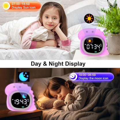 Kids Alarm Clock, Sunrise Alarm Clock with Night Light, LED Display Bedside Clock with Sleep Music Soothing Sounds, Snooze Function, 12/24H, 6 Adjustable Brightness for Bedroom, White Bear