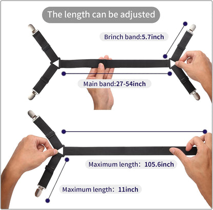 Luyena Bed Sheet Straps 3 Pack, Adjustable Elastic Bed Sheet Holders | Crisscross Design Fitted Sheet Straps for Full Size Mattress, Metal Clips with Non-Slip, Keep Tight in Place, Black