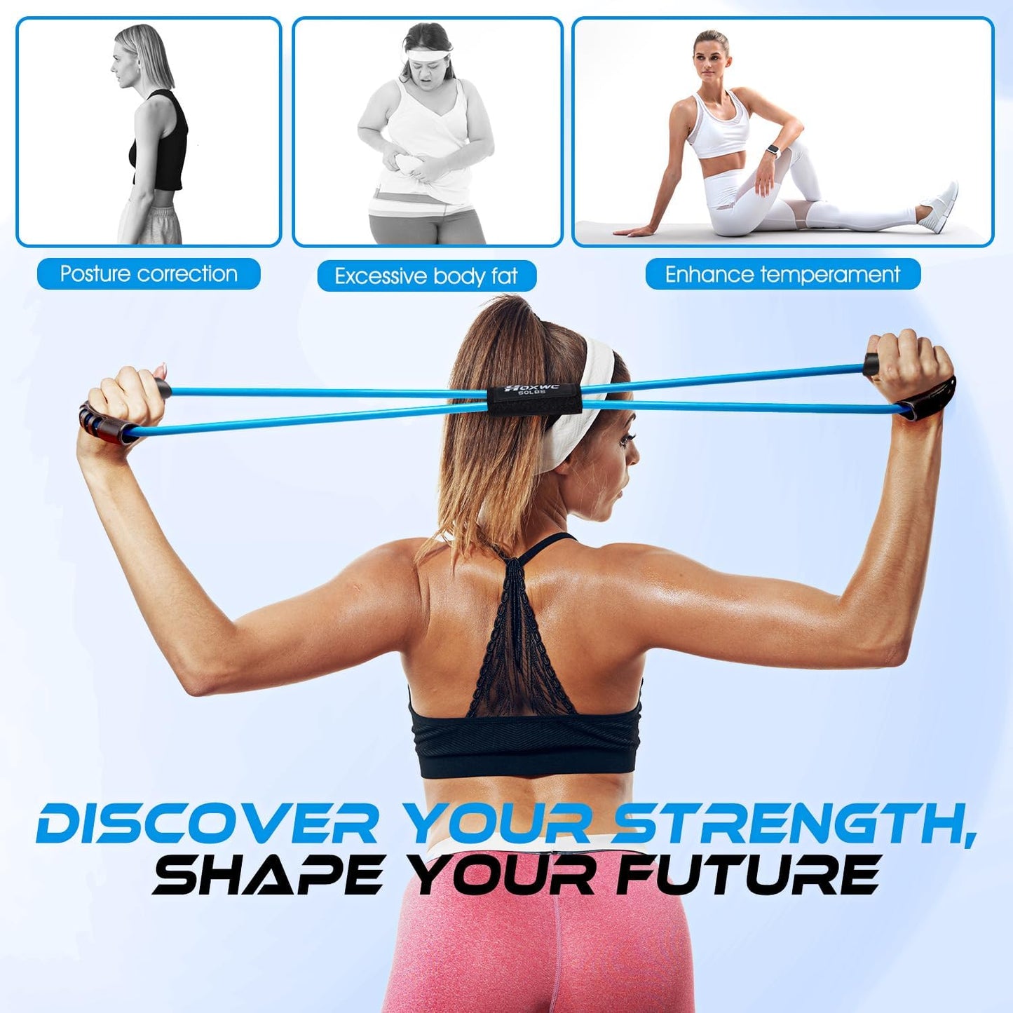 Resistance Bands, Figure 8 Resistance Band, Exercise Bands with Handles, Weights Workout Bands for Arms, Back, Shoulder, Leg, Physical Therapy, Pilates, Home Workout Equipment That Replace Dumbbells