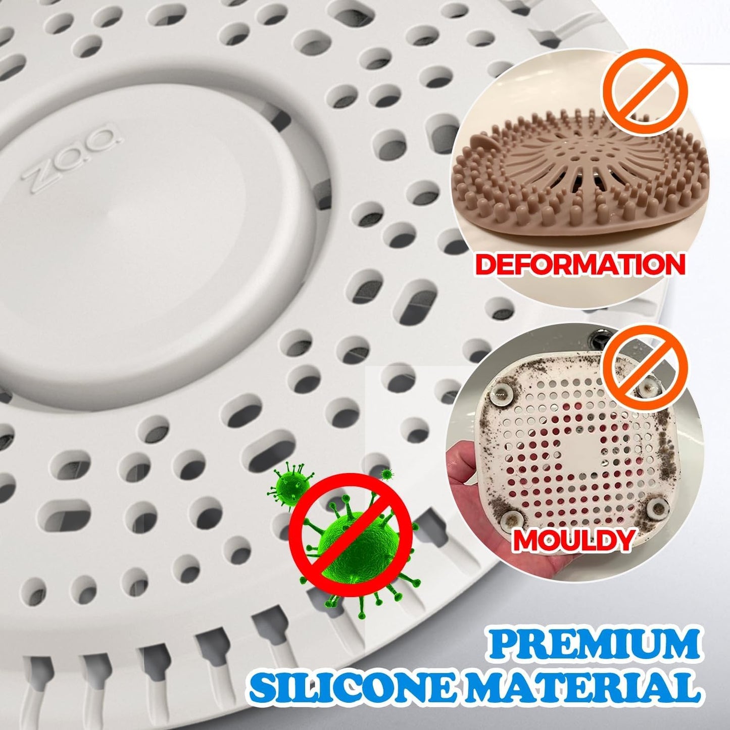 Shower Drain Hair Catcher Silicone Flat Floor Strainer Protector | 2 Pack Gray Weighted Flat Shower Drain Protectors, Traps Hair Before Clogs, Easy to Clean in Seconds, Fits Flat Floor Drains