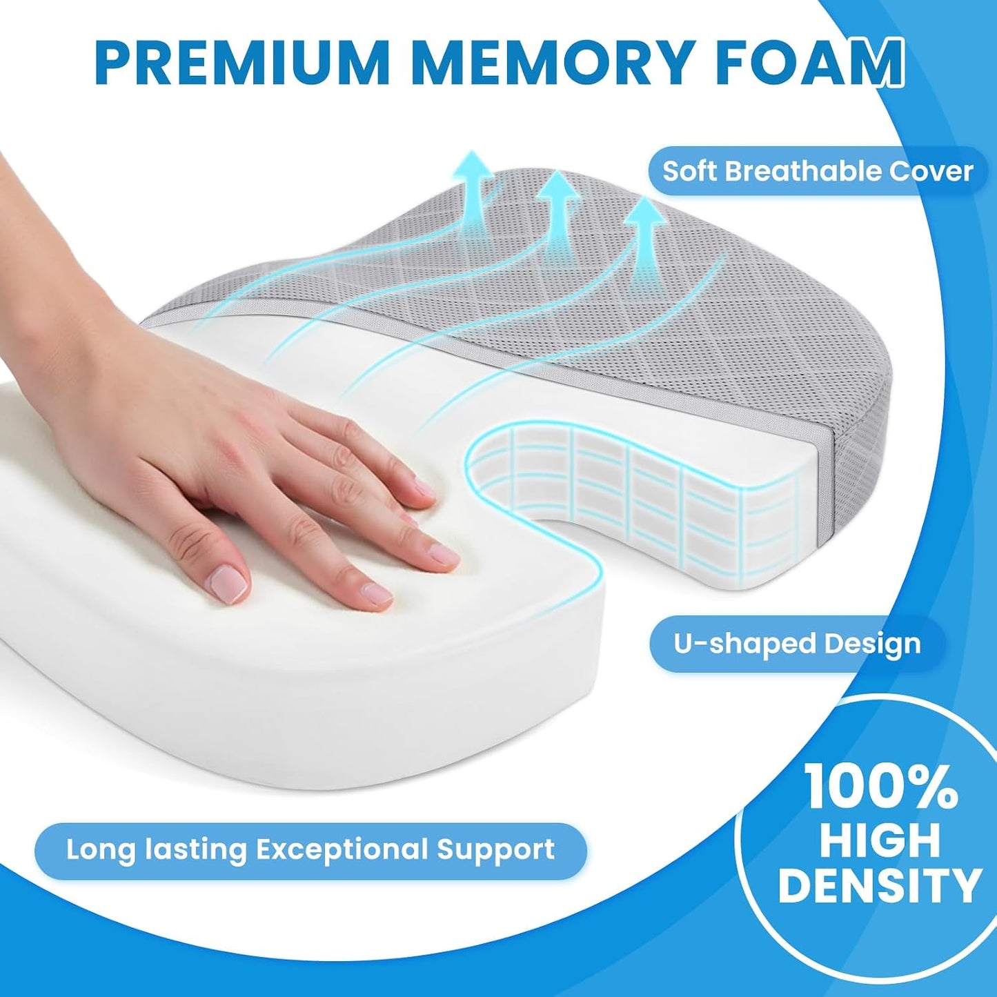 TushGuard Office/ Car Seat Cushion, Non-Slip Sciatica & Back Coccyx Tailbone Pain Relief Chair Pad, Memory Foam Butt Pillow for Computer Desk, Wheelchair, Driving (Black)