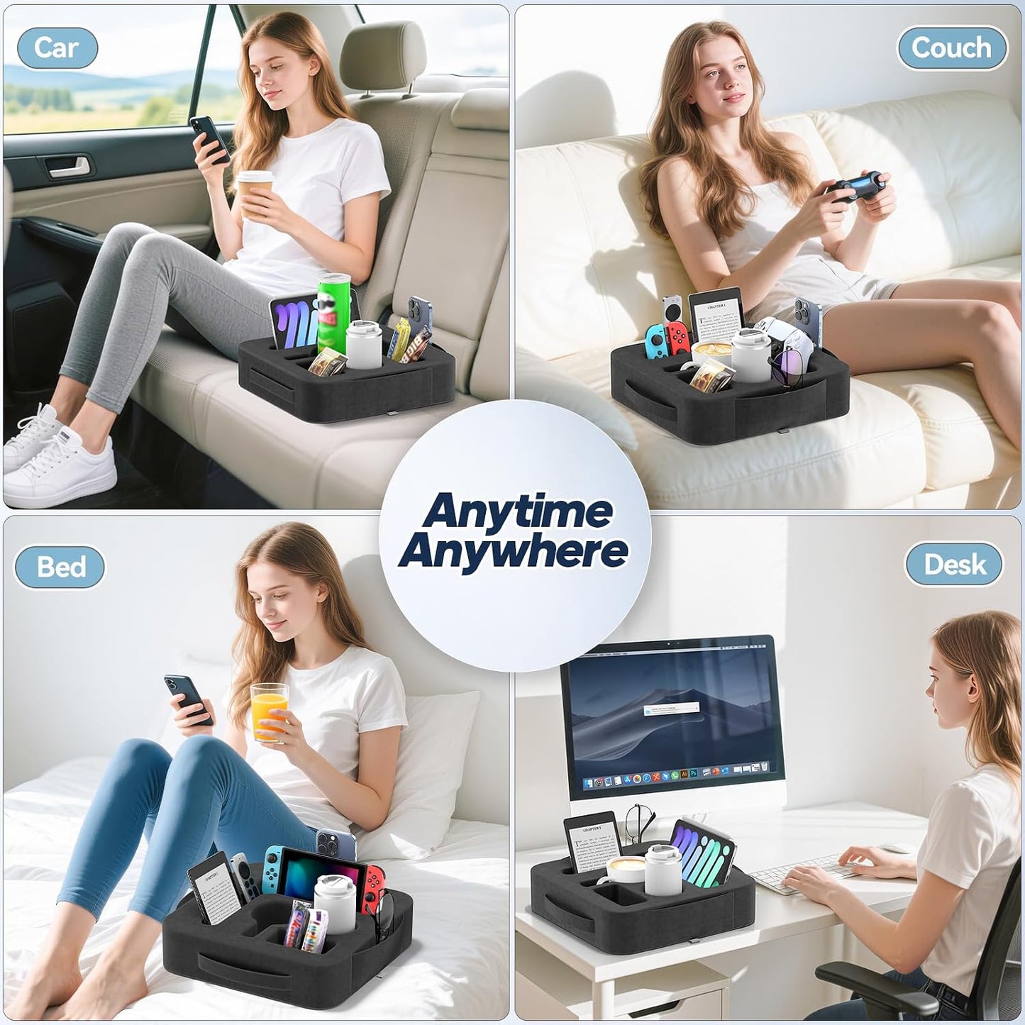 Couch Cup Holder Pillow, Sofa and Bed Caddy for iPad, Kindle, Switch, Game Controller, Remotes, Phones, Small-Sized Cup & Drink Holder for Couch, Bed, Desk, Car, Beach, Bathroom Cup Holder