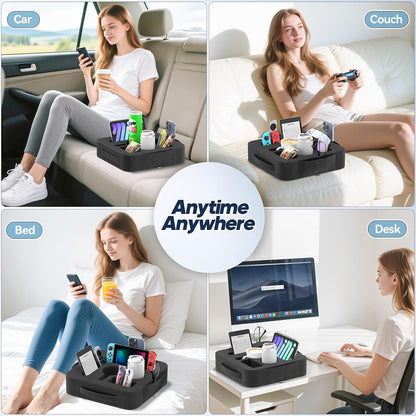 Couch Cup Holder Pillow, Sofa and Bed Caddy for iPad, Kindle, Switch, Game Controller, Remotes, Phones, Small-Sized Cup & Drink Holder for Couch, Bed, Desk, Car, Beach, Bathroom Cup Holder