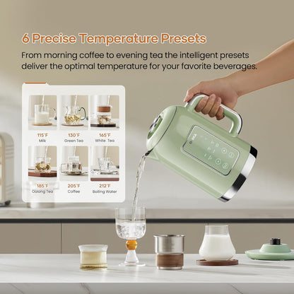 Electric Kettle Temperature Control: OLEGA 1.5L Smart Kettle 1200W | Stainless Steel Hot Water Boiler, 6 Temp Presets, Fast Boiling Electric Tea & Coffee Kettle