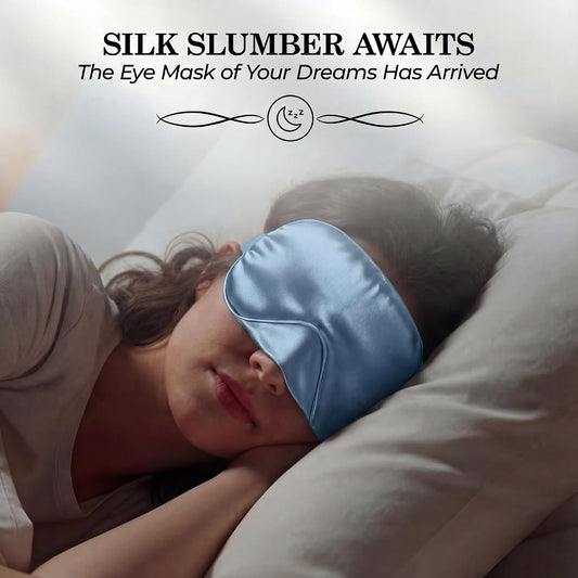 SLEEP SANCTUARY 100% Pure Mulberry Silk Sleep Mask - 22 Momme Light Blocking 3D Contour Silk Eye Mask for Sleeping - Secure Fit for Side Sleepers, Women & Men - Cloud Soft (Misty Blue)