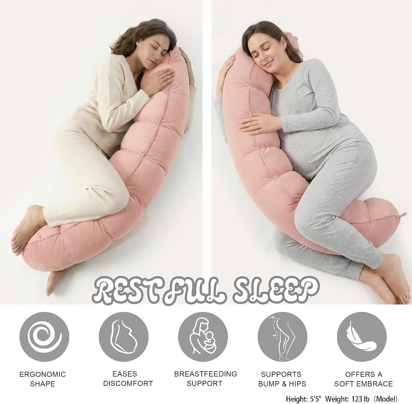 Peallow(Pat. Pend) – Long Round Body Pillow for Adults, Bolster Pillow for Sleeping, Soft and Supportive Pillow for Sleeping & Lumbar Support (Green-White, 29.5")