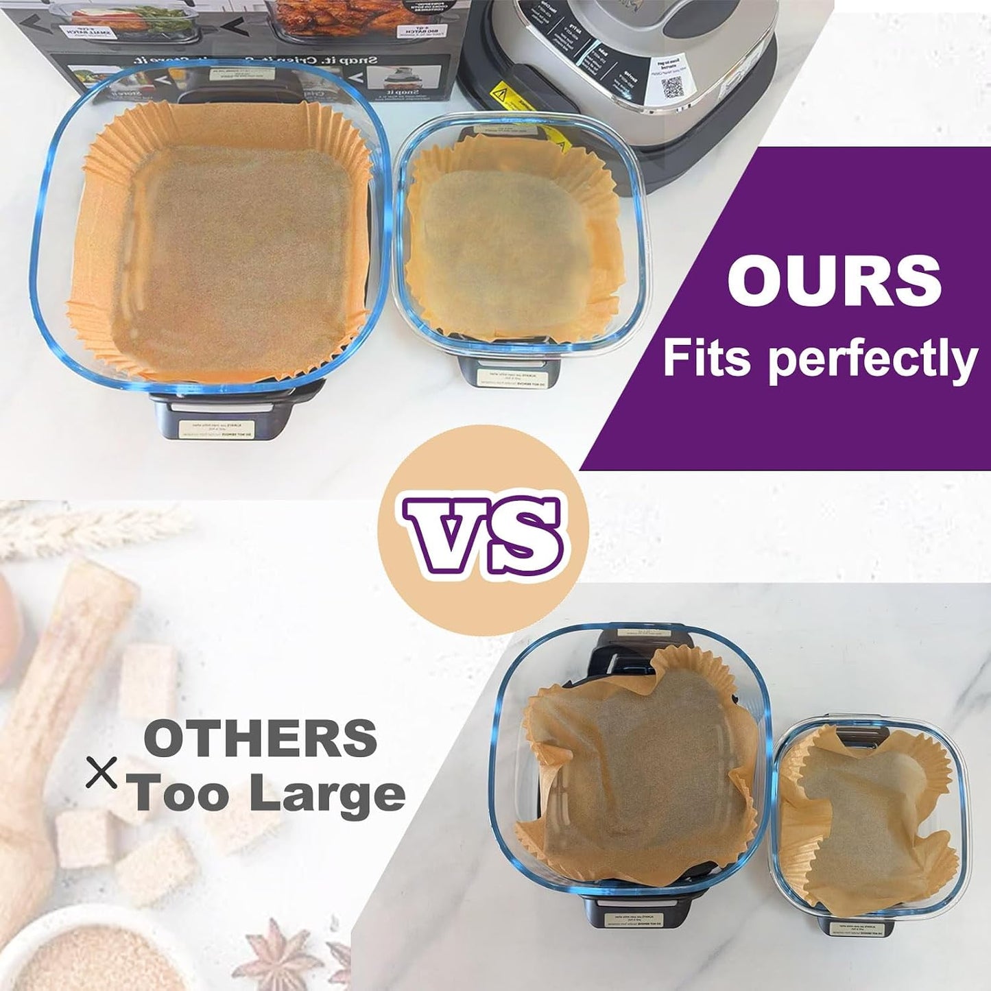 Air Fryer Liners Disposable 9 Inch, 9 inch Air Fryer Liners 125 Pcs Large Square Air Fryer Paper Liners for 5QT 6qt 8QT Air Fryer, Non-stick Parchment Paper for Frying, Baking