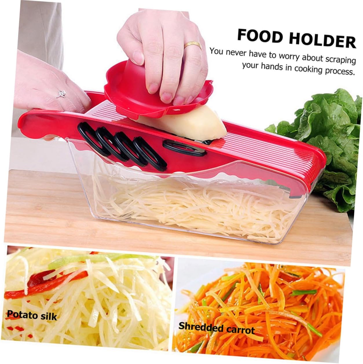 Happyyami 2pcs Food Safety Holders Ergonomic Kitchen Food Slicer Guards for Safe Vegetable Cutting Non-slip to Clean Material