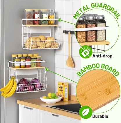 Magnetic Shelf for Fridge with Wood Lid, Fruit Potato and Onion Storage Bins, Pantry Organizers & Storage, Large Container Magnetic Spice Rack for Refrigerator, Kitchen Counter, Cabinet | Strong magnet holds 50lbs, ventilated bin for produce, versatile