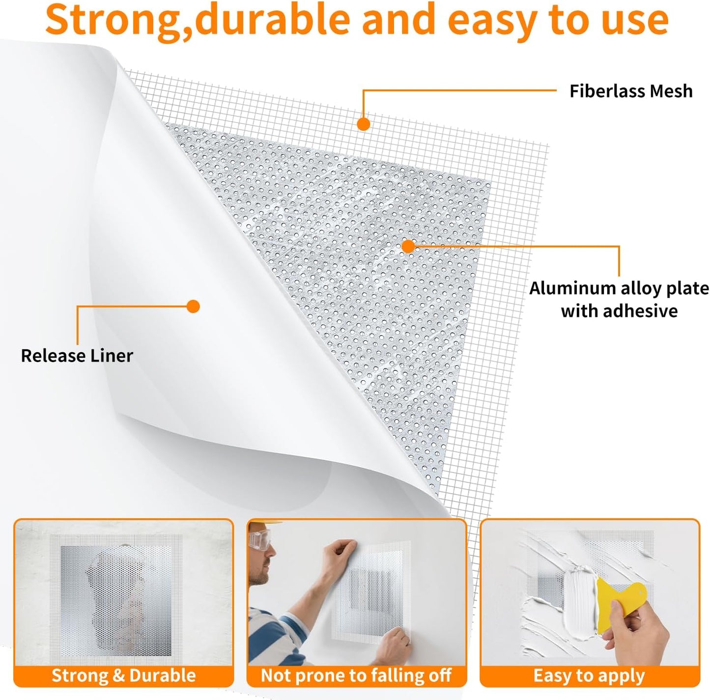 Wall Repair Patch Kit, 15 Pieces Aluminum Self-Adhesive Mesh Repair Patches for Drywall, Multiple Large Small Sizes 2/4/6/8 Inch Drywall Hole Repair Kit, Permanently Repairs Damaged Walls and Ceilings