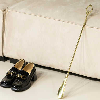 Shoe Horn Long Handle Brass Metal 24 inch ，Horse Head Decoration Shoe Horn for woman- Durable and Sturdy