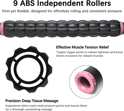 Wooden Cellulite Massage Roller for Legs and Thighs - Handheld Fascia Blaster Tool for Muscle Relief, Lymphatic Drainage & Body Sculpting - Anti Cellulite Massager for Women and Men (12 Wheel)