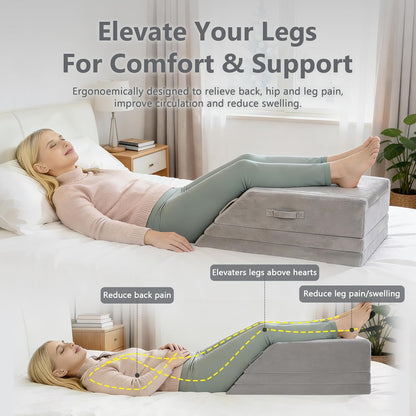 Wedge Pillow for Sleeping, Bed Wedge Pillow for After Surgery 3-Height Memory Foam Leg Elevation Pillow for Swelling Back Pain Relief Sciatica Knee Ankle Pain Bed Support Legs L 24"