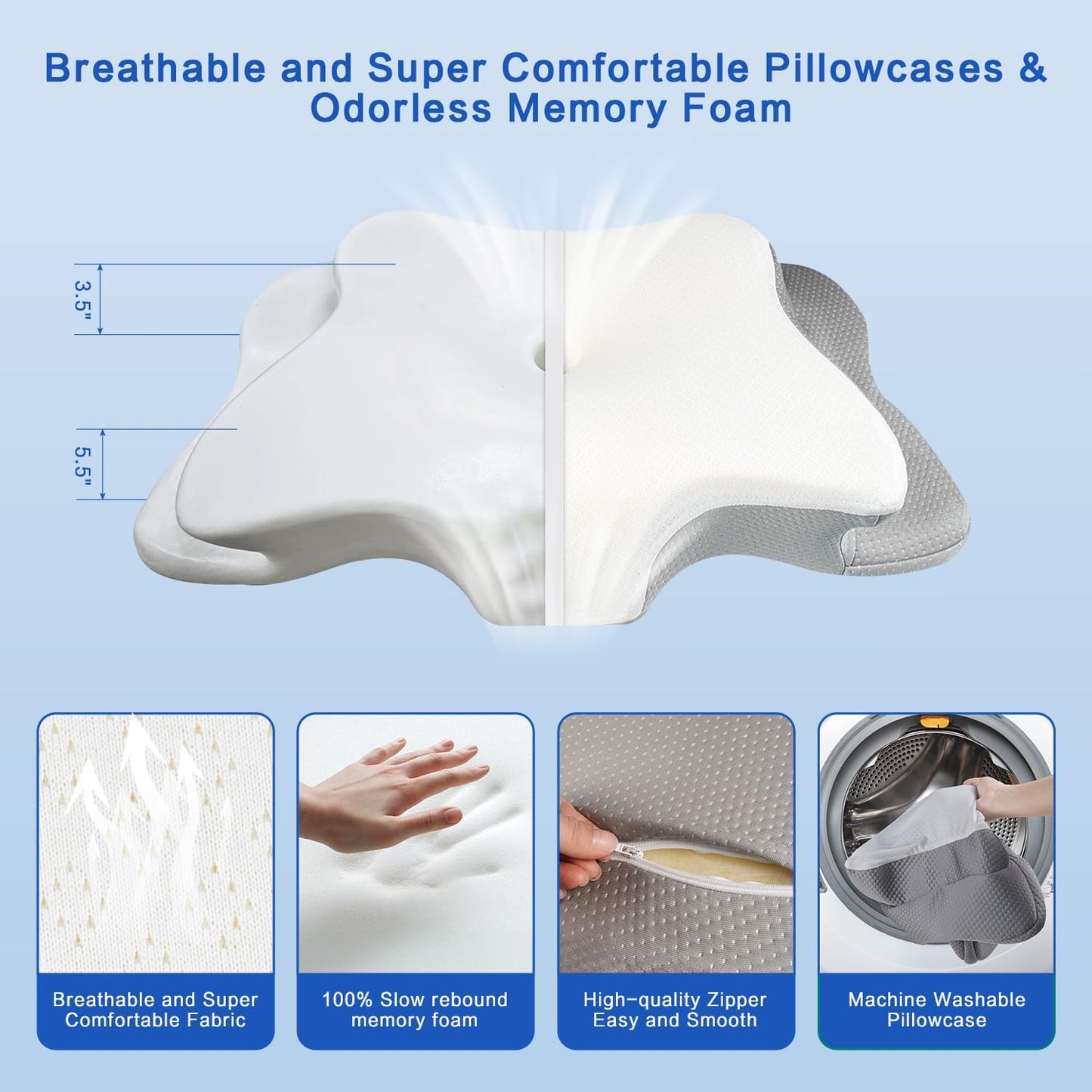 Pain Relief Cervical Pillow for Neck Support, Adjustable Ergonomic Pillow | Cozy Sleeping, Odorless Orthopedic Memory Foam Pillow, Contour Bed Pillow for Side Back Stomach Sleeper