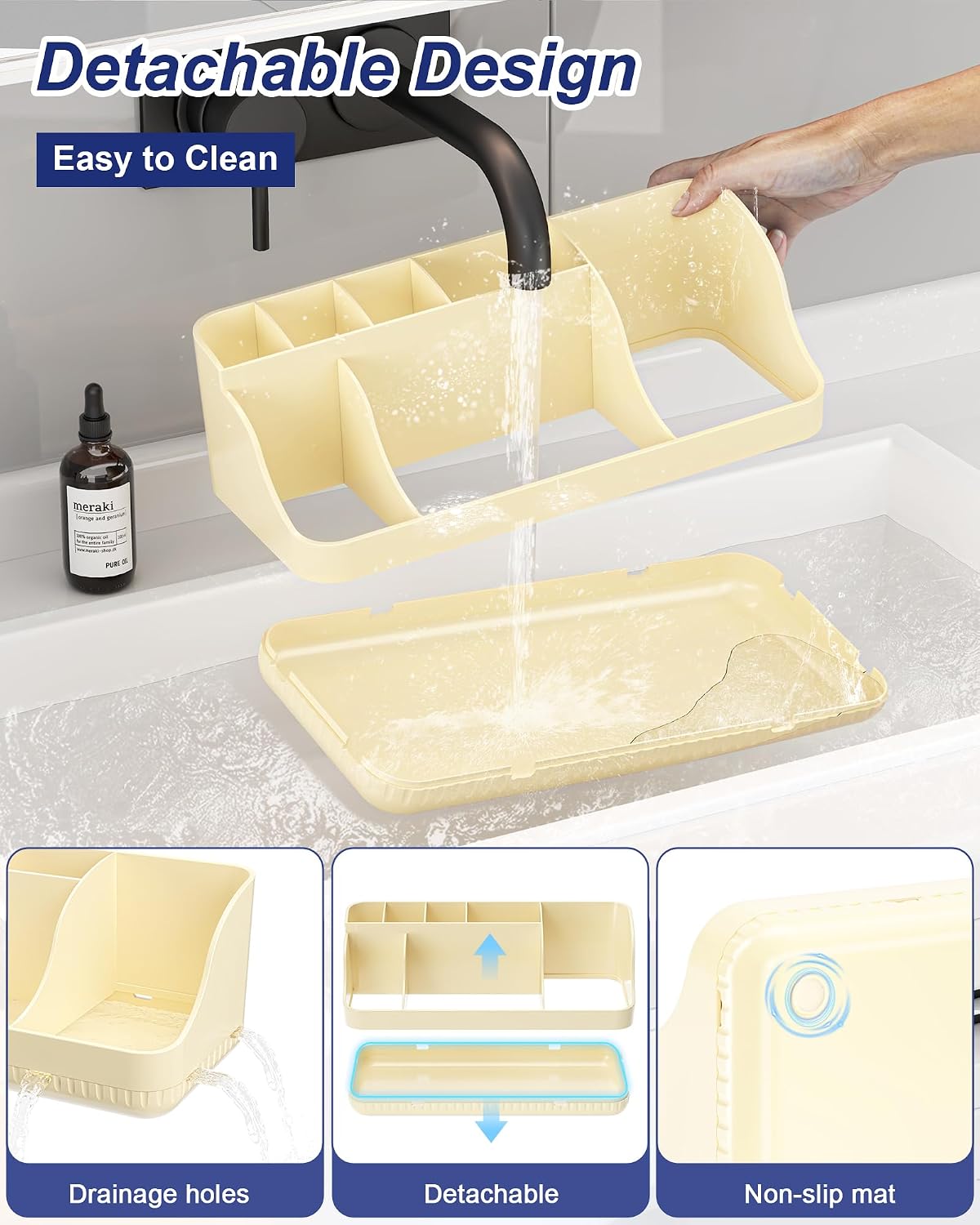 Bathroom Counter Organizer and Storage, 7 Slots Detachable Toothbrush Holders for Bathrooms, Anti-Slip Electric Toothbrush and Toothpaste Holder Countertop Vanity Organizer Accessories for Adults Kids