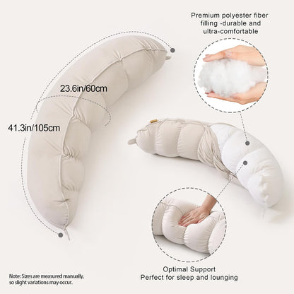 Peallow(Pat. Pend) – Long Round Body Pillow for Adults, Bolster Pillow for Sleeping, Soft and Supportive Pillow for Sleeping & Lumbar Support (Green-White, 29.5")