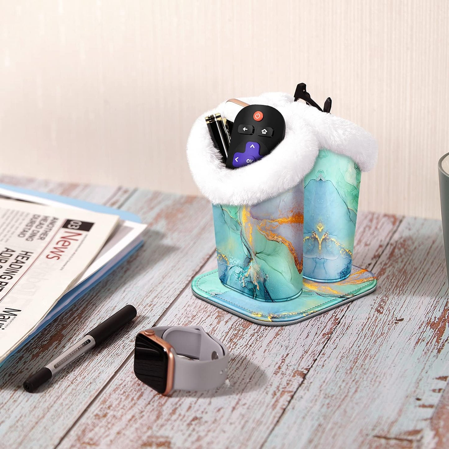 FINTIE Plush Lined Double Eyeglasses Holder with Magnetic Base for Desk | Soft Plush Lining, Glasses Stand Case For Nightstand / Bedside, Office Desktop Organizer, Small Item Storage