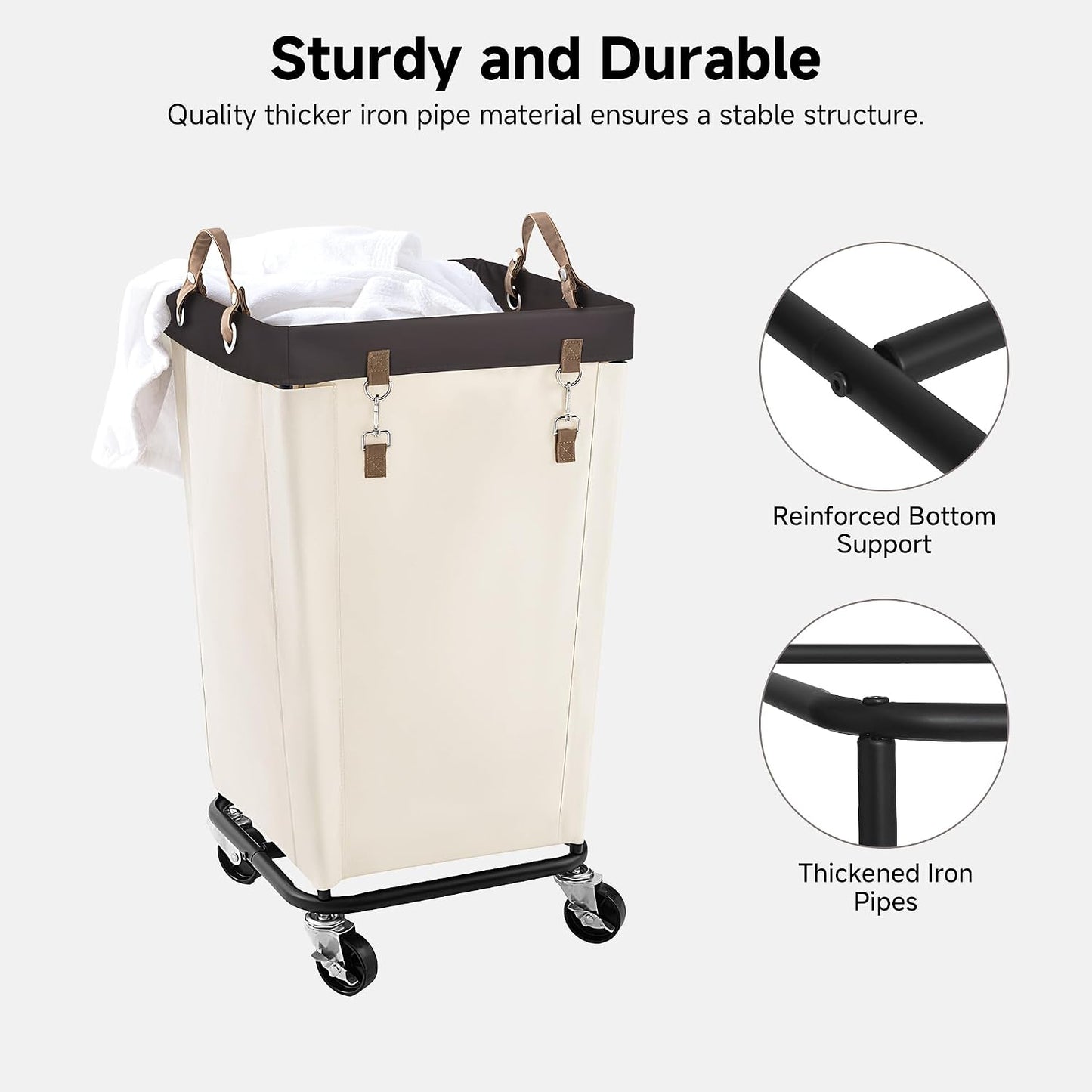StorageWorks 160L Laundry Basket with Wheels, Rolling Hampers for Clothing | Beige Laundry Basket with Wheels, Metal Frame & Handles, Rolling Hamper for Bedroom, Bathroom, Dorm, Hotel