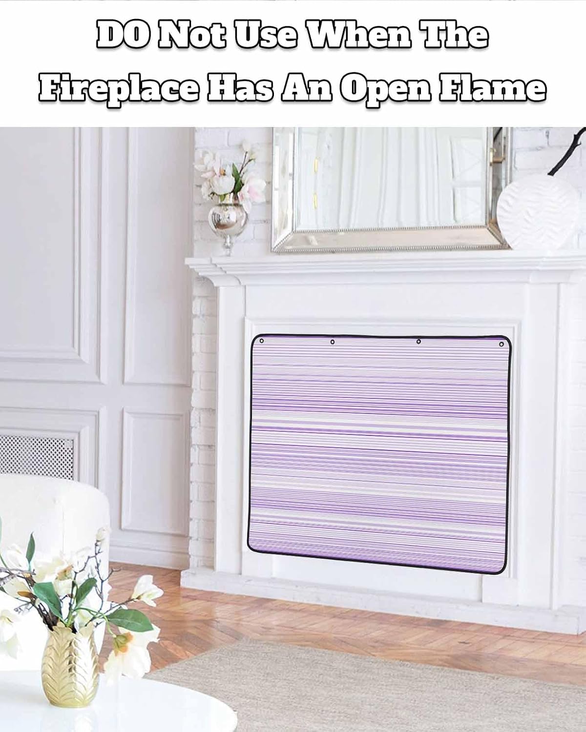 Magnetic Fireplace Cover Purple Stripes Fireplace Screen Decorative Classic Striped Lines Insulation Fireplaces Blocker Blanket Save Energy Fireplaces Draft Stopper Covers for Living Room 36x30 Inch