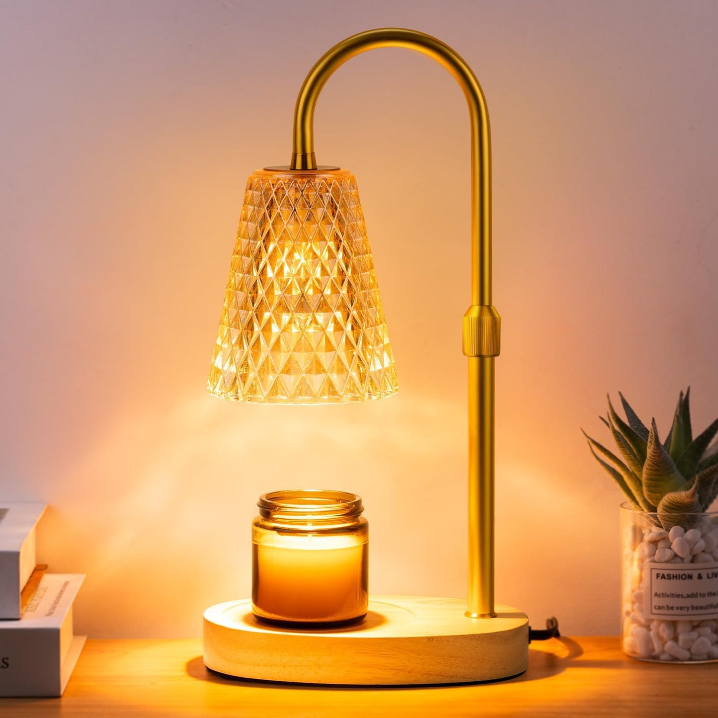 Candle Warmer Lamp Electric Timer - Candles Wax Warmers Glass Lamps for Jar Candles Burner No Flame Scented Melting Warming Lantern Adjustable Height Dimmable Light with 2 Bulb for Home Living Bedroom
