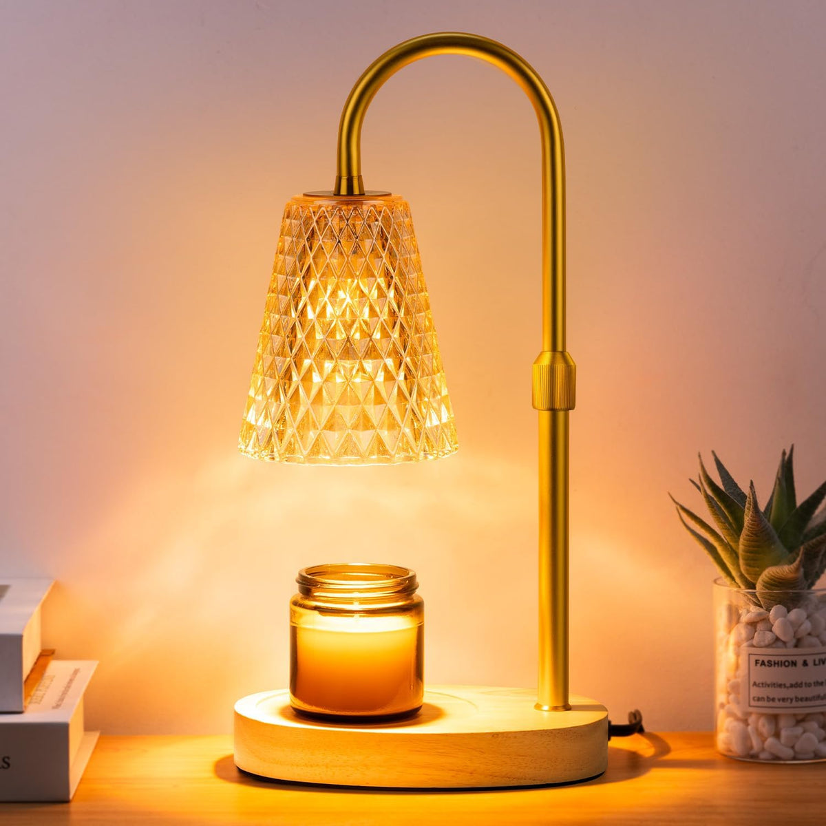 Candle Warmer Lamp Electric Timer - Candles Wax Warmers Glass Lamps for Jar Candles Burner No Flame Scented Melting Warming Lantern Adjustable Height Dimmable Light with 2 Bulb for Home Living Bedroom