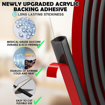 20FT Weather Stripping Door Seal, Self-Adhesive Silicone D-Shaped Seal Strip for Door Frame & Window Gaps, Soundproof Insulation Gap Filler