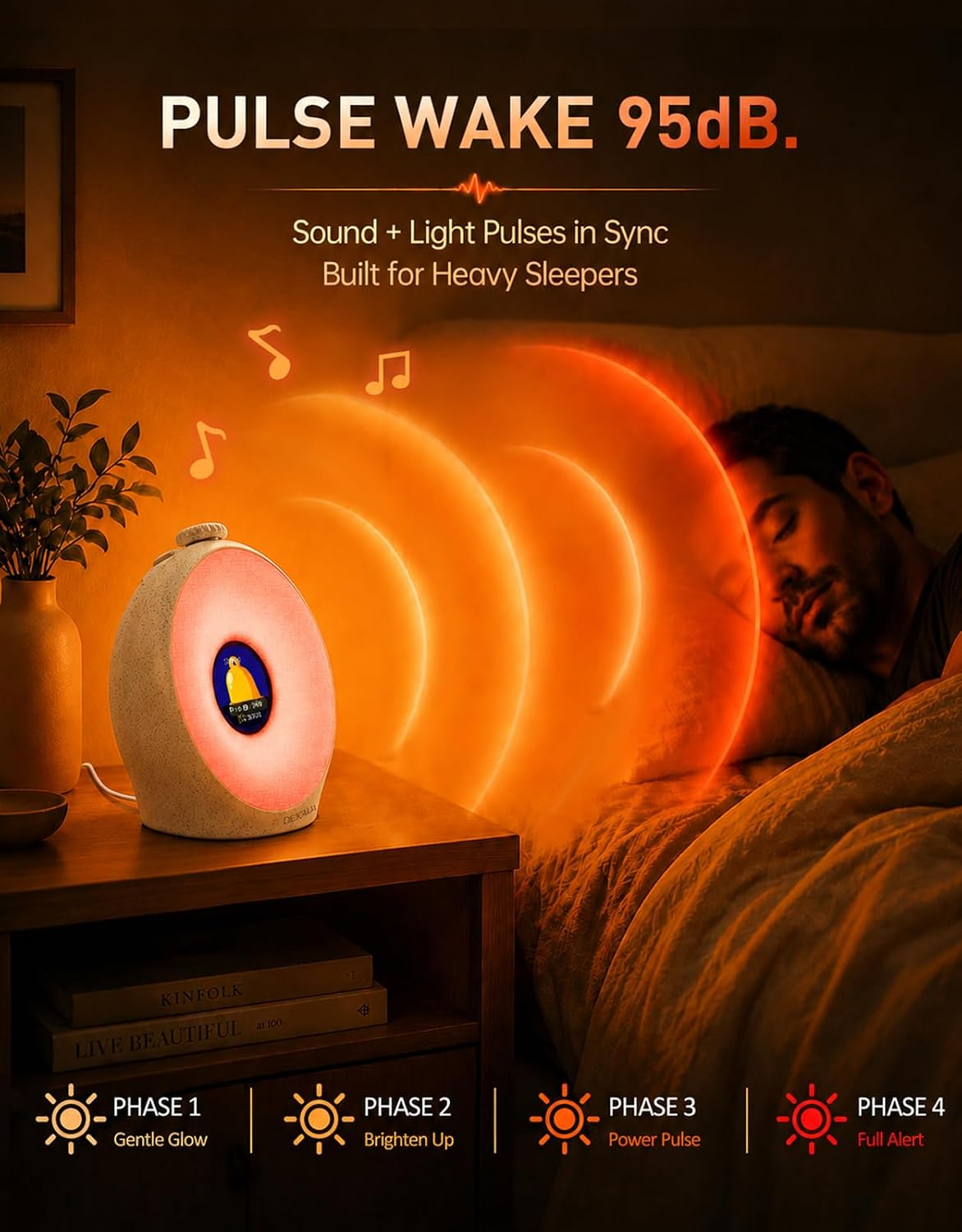 Dekala Sunrise Alarm Clock with Pulse Wake, 7-Day Programmable 4 Loud Alarm