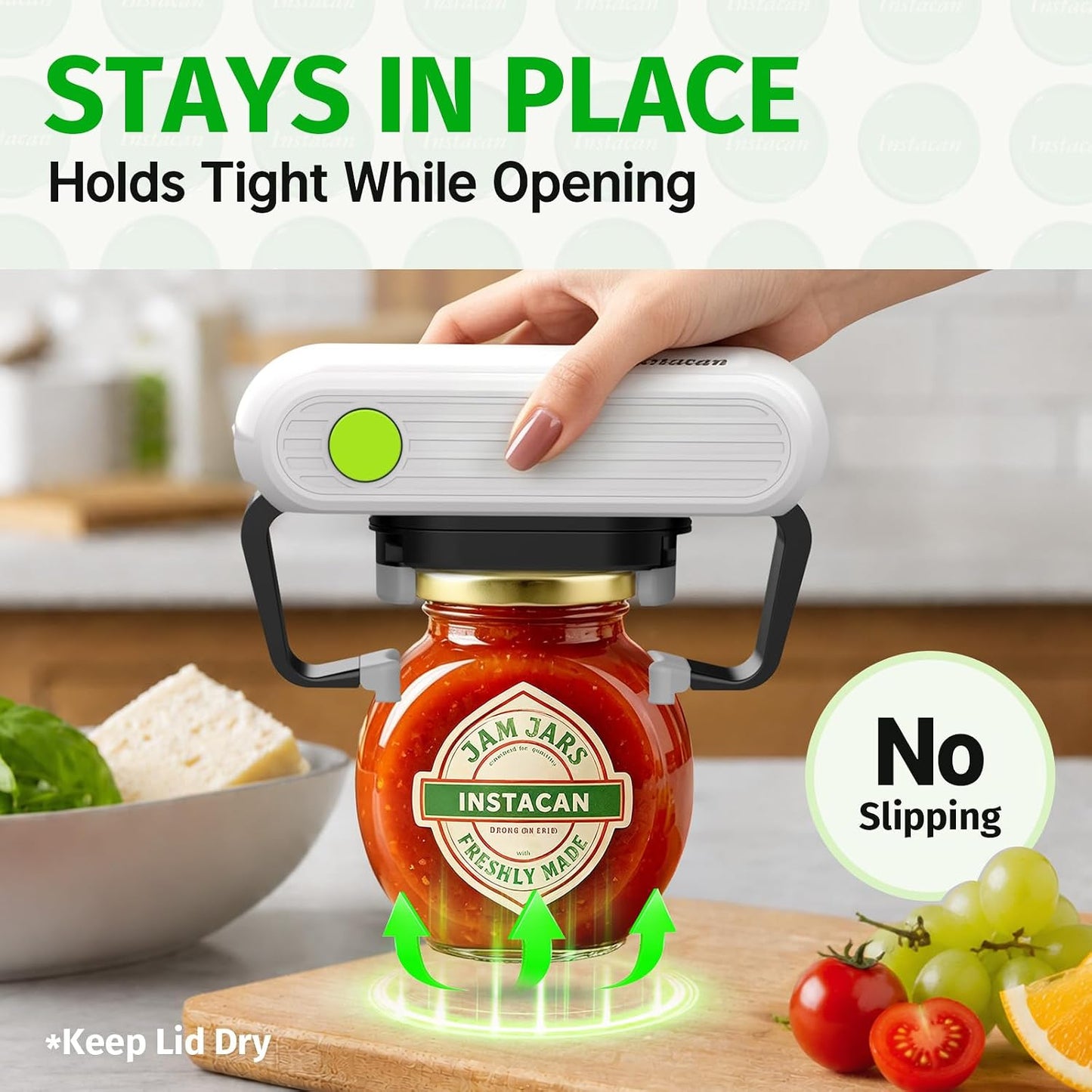 INSTACAN Effortless Electric Jar Opener Easy Opens Twist-Lid, One Handed Automatic Jar Opener for Weak Hands & Seniors with Arthritis, Battery Operated Essential Kitchen Gadgets Gift for Home