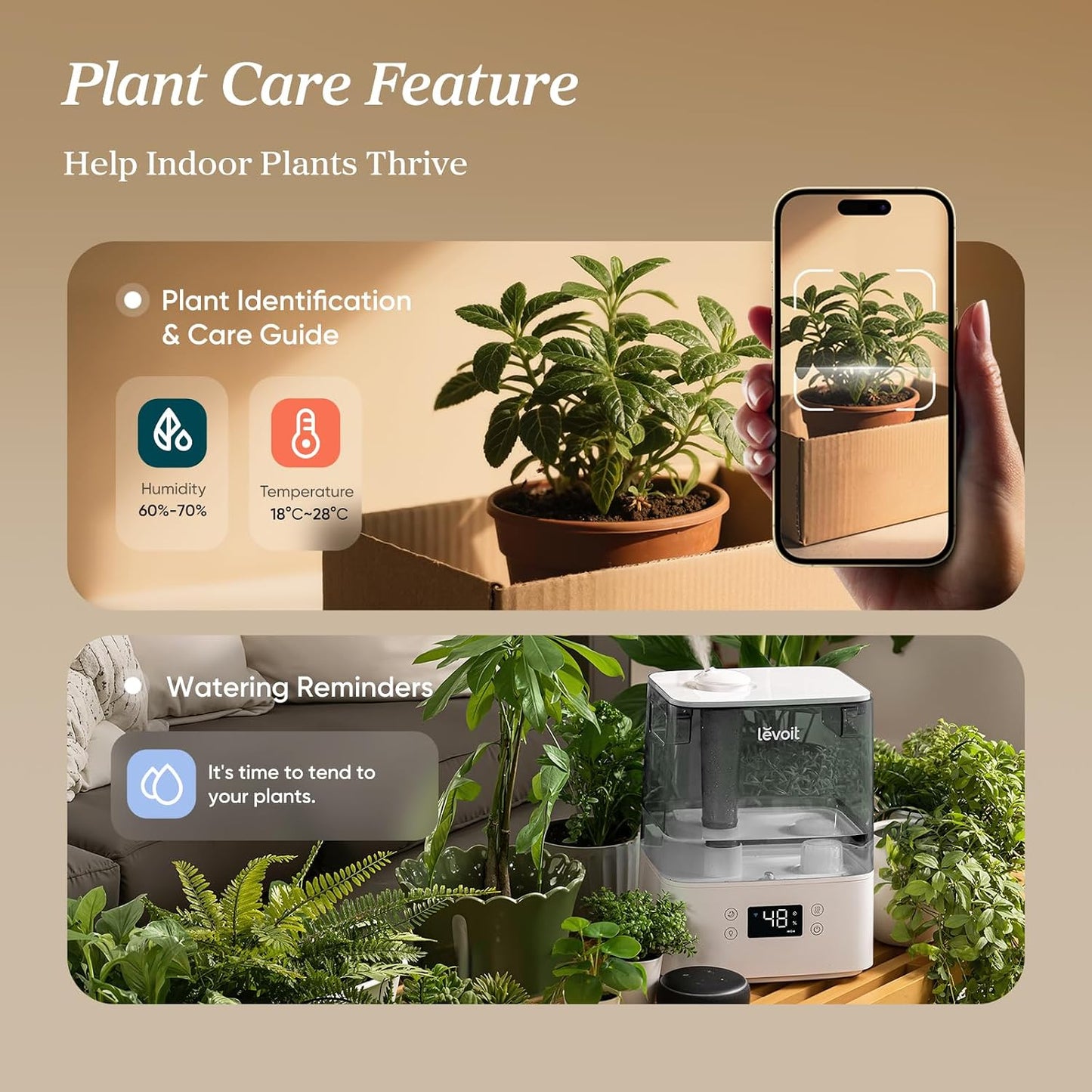 Levoit Humidifiers for Bedroom Large Room, 6L, 60H Runtime, 26dB, Smart App | Top Fill Cool Mist Humidifier for Baby & Plants, Easy to Clean, Essential Oil, Rapid Humidification & Auto Mode, Sleep Mode
