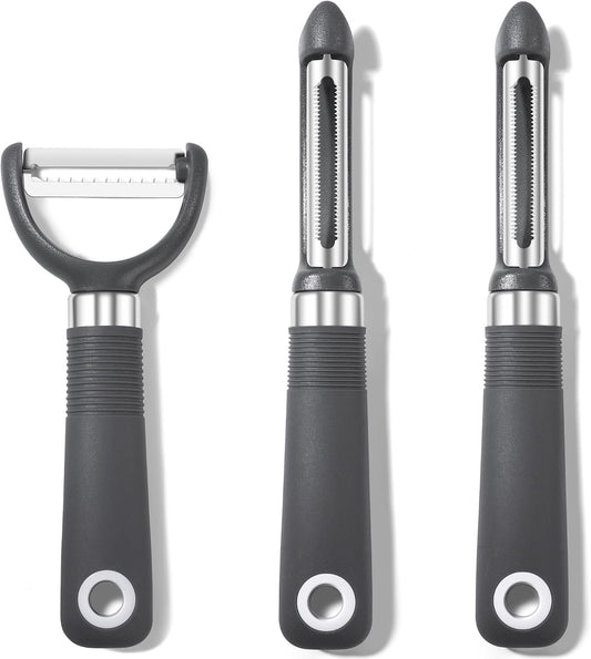 Rainspire 3-Piece Peeler Set, Premium Swivel Vegetable Peeler, Kitchen Gadgets Apple Peeler Potato Peeler Veggie Peeler Fruit Peeler, Dishwasher Safe Kitchen Accessories, Grey