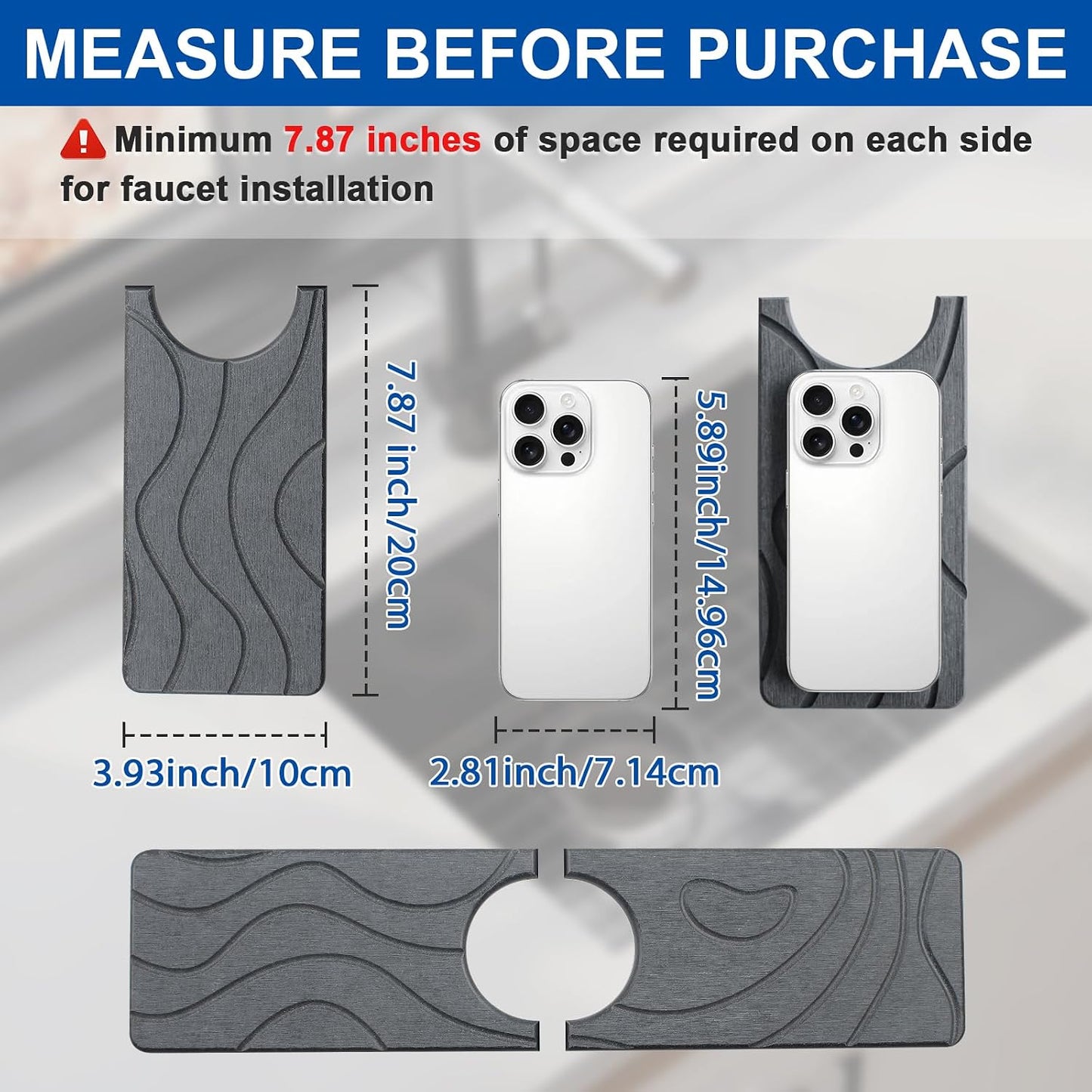 2 Pcs Faucet Mat for Kitchen Sink 15.74”×3.94” Diatomite Quick Dry Sink Splash Guard Absorbent Kitchen Stone Sink Tray Faucet Splash Guard for Bathroom Counter