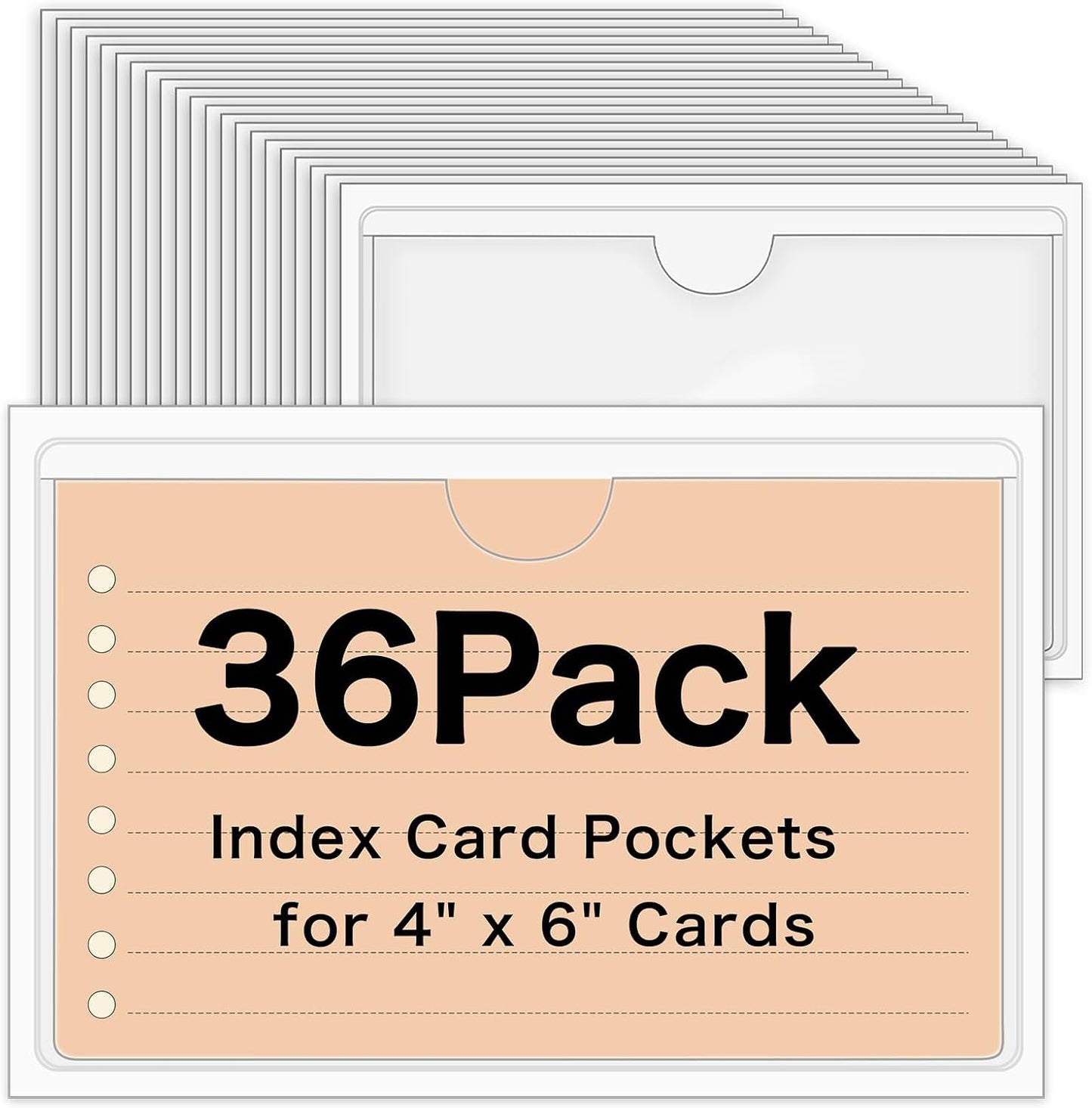 36 Pack 3" x 5" Adhesive Index Card Holders Clear PVC Label Holders | Top-loading label pockets, removable adhesive, clear PVC, for bins, shelves, totes, library and office use