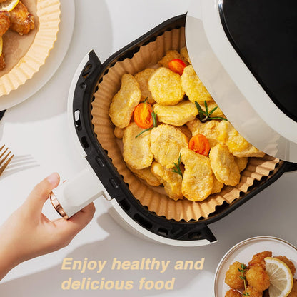 Ailun 100PCS Air Fryer Paper Liners 8 Inch,for 5-8 QT Air Fryer | Oil Resistant, Disposable Food Grade, Free of Bleach Paper, Round, Non-Stick Parchment Paper, Baking, Roasting, Microwave