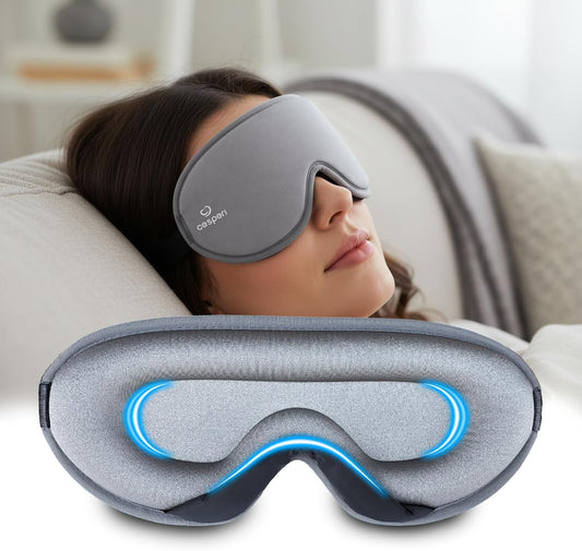 3D Sleep Mask for Women & Men, 100% Blackout Eye Mask for Sleeping, Zero Pressure Deep Sleep Blindfold with Adjustable Strap for Side Sleepers, Airplane Travel, Silver Grey