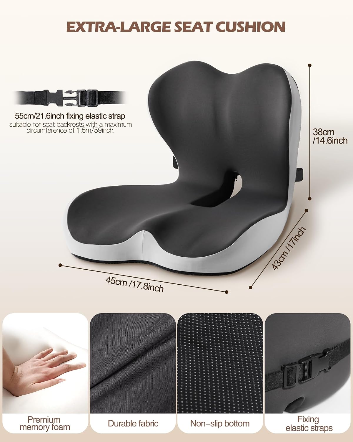 Office Chair Cushion for Tailbone & Low Back Pain Relief, Seat Cushions for Office Chairs with Comfortable Foam and High Backrest, Suitable for Office Chairs, Cars, Trucks, and Home Chairs