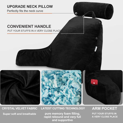 26" Reading Pillow for Sitting Up in Bed, Backrest with Arms