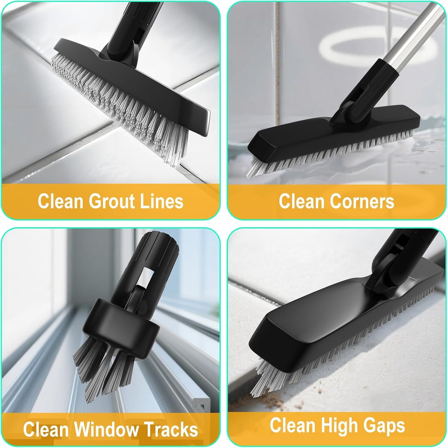 2 Pack Grout Brush with Long Handle, 56.5'' Swivel Grout Cleaning Brush,V-Shape Grout Scrub Brush, Extendable Handle Grout Cleaner Brush for Tile Floors，Bathroom,Baseboard,Shower,Corner