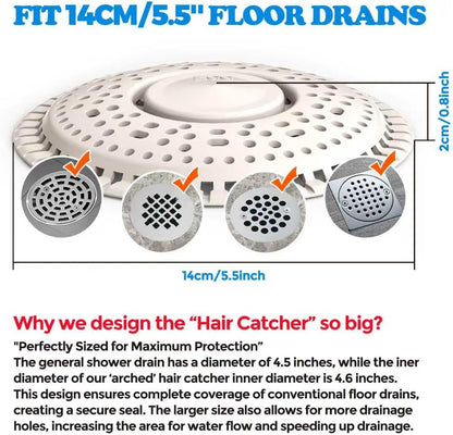 Shower Drain Hair Catcher Silicone Flat Floor Strainer Protector | 2 Pack Gray Weighted Flat Shower Drain Protectors, Traps Hair Before Clogs, Easy to Clean in Seconds, Fits Flat Floor Drains