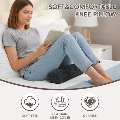 SPRING SEAON Half Moon Bolster Knee Pillow for Back Sleeping Memory Foam Leg Pillow for Ankle and Foot Comfort Under Knee Pillow for Side Sleepers Machine Washable Cover(17" x 7.5" x 4.3")