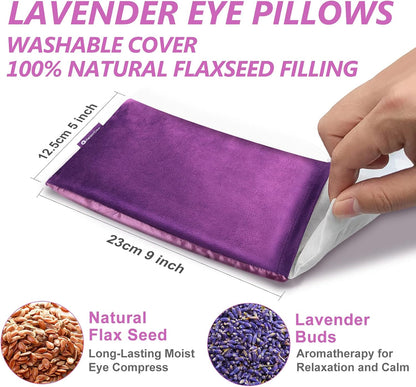 RelaxCoo Lavender Eye Pillow for Relaxation, Yoga, Sleeping, Weighted Eye Mask Heated for Headache, Sinus, Dry Eyes Relief, Moist Heat Eye Compress, Meditation Accessories with Aromatherapy, Pack of 2