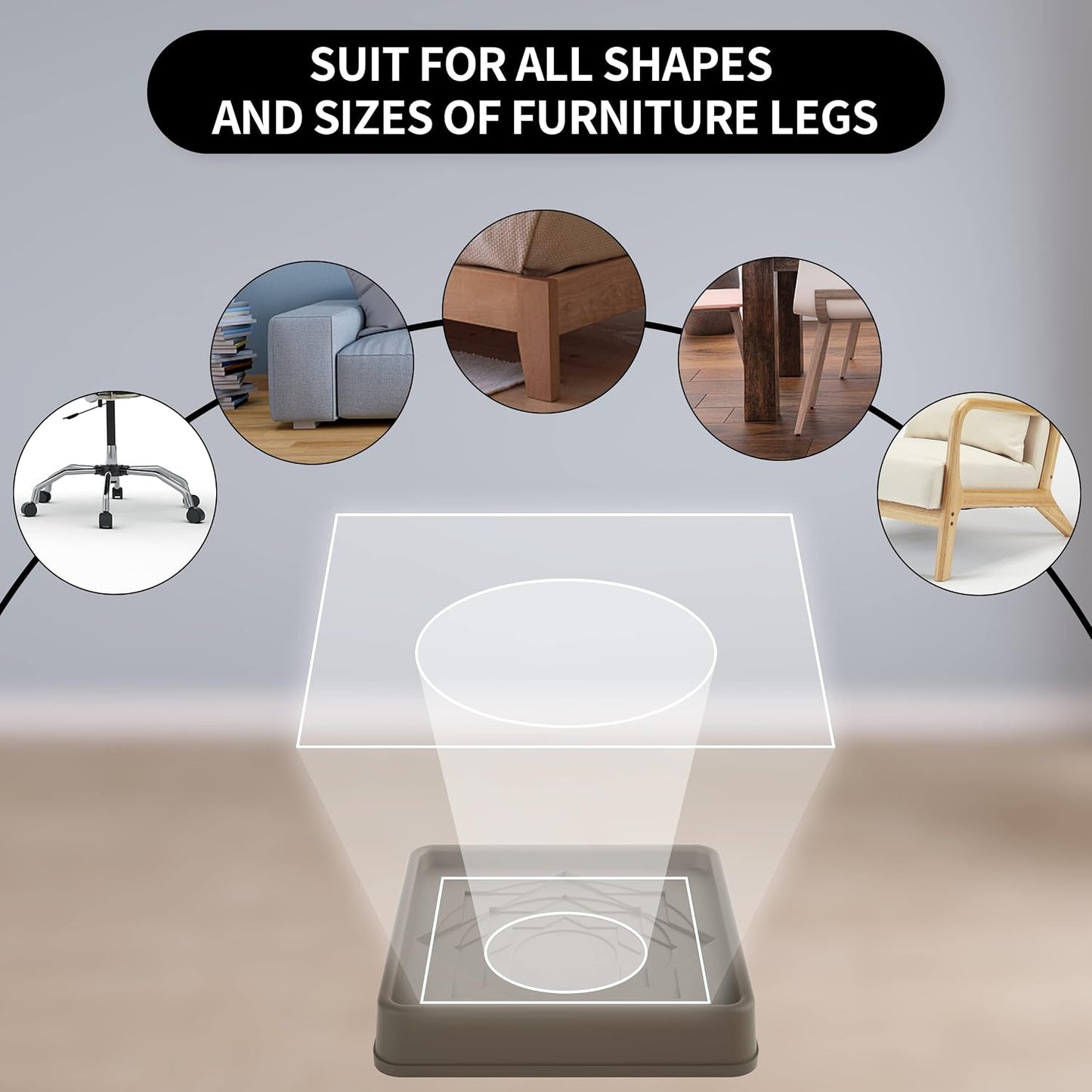 Furniture Coasters 4 Pcs 4” Furniture Caster Cups - Non Slip Furniture Pads Hardwoods Floors - Non Skid Grippers Rubber Furniture Feet Anti Slide Floor Protector for Bed Couch Stoppers Black