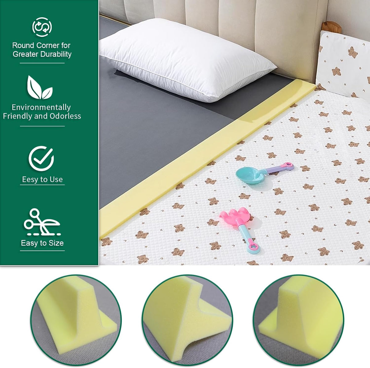 Bed Filler for Headboard, Suitable for Gap 1-2" of King Queen Twin Bed, 78.7'' Long Wedge Sleeping Pillow, Foam Mattress Gap Filler
