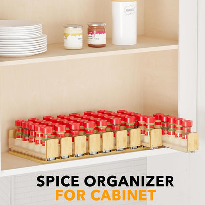 SpaceAid Bamboo Pull Out Spice Rack Organizer for Cabinet, Heavy Duty Slide Out Seasoning Kitchen Pantry Sliding Vertical Organization, 7.6" Wide, 3 Drawers(2" Wide), 2-Tier, Natural