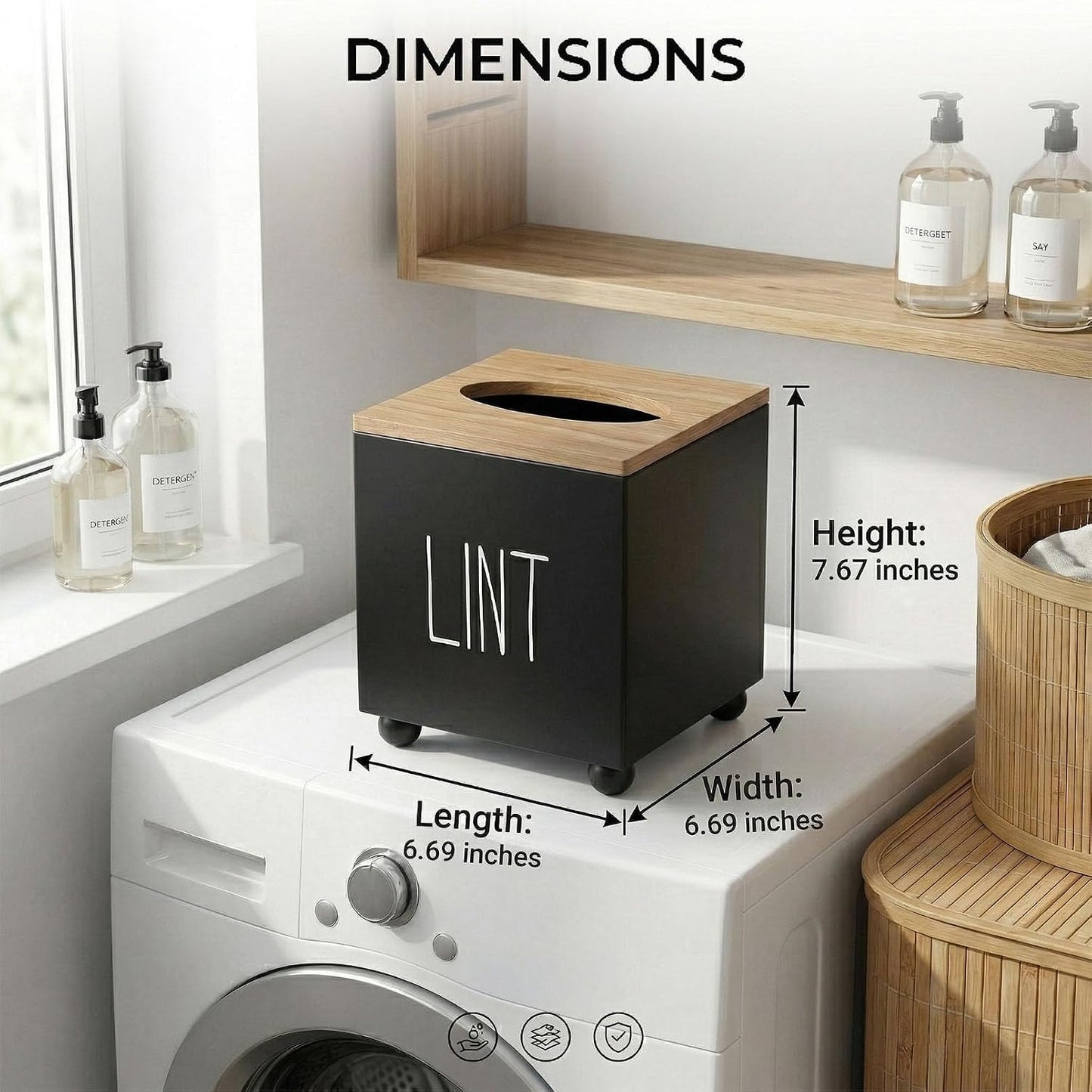 Lint Bin for Laundry Room, Farmhouse Lint Box, Wooden Lint Holder with Lid, Lint Container for Laundry Room Decor, Dryer Lint Trash Can for Laundry Accessory Organization