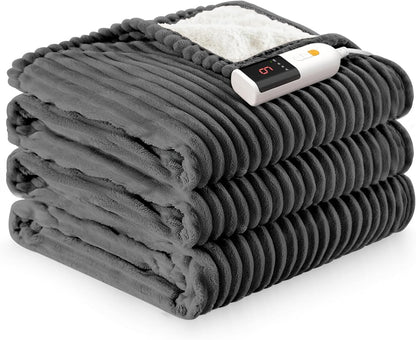 Heated Throw Blanket, 5 Heat Levels, 3 Hours Auto-Off, White | ETL & FCC certified, 50" × 60", OEKO-TEX fabric, machine washable, 100W low energy